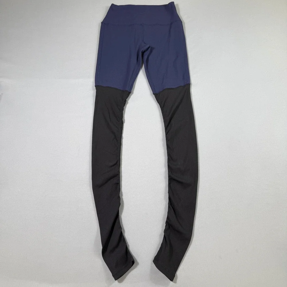 Alo Yoga High-Waist Goddess Leggings Women Small Navy Blue Black Ribbed Gym Run